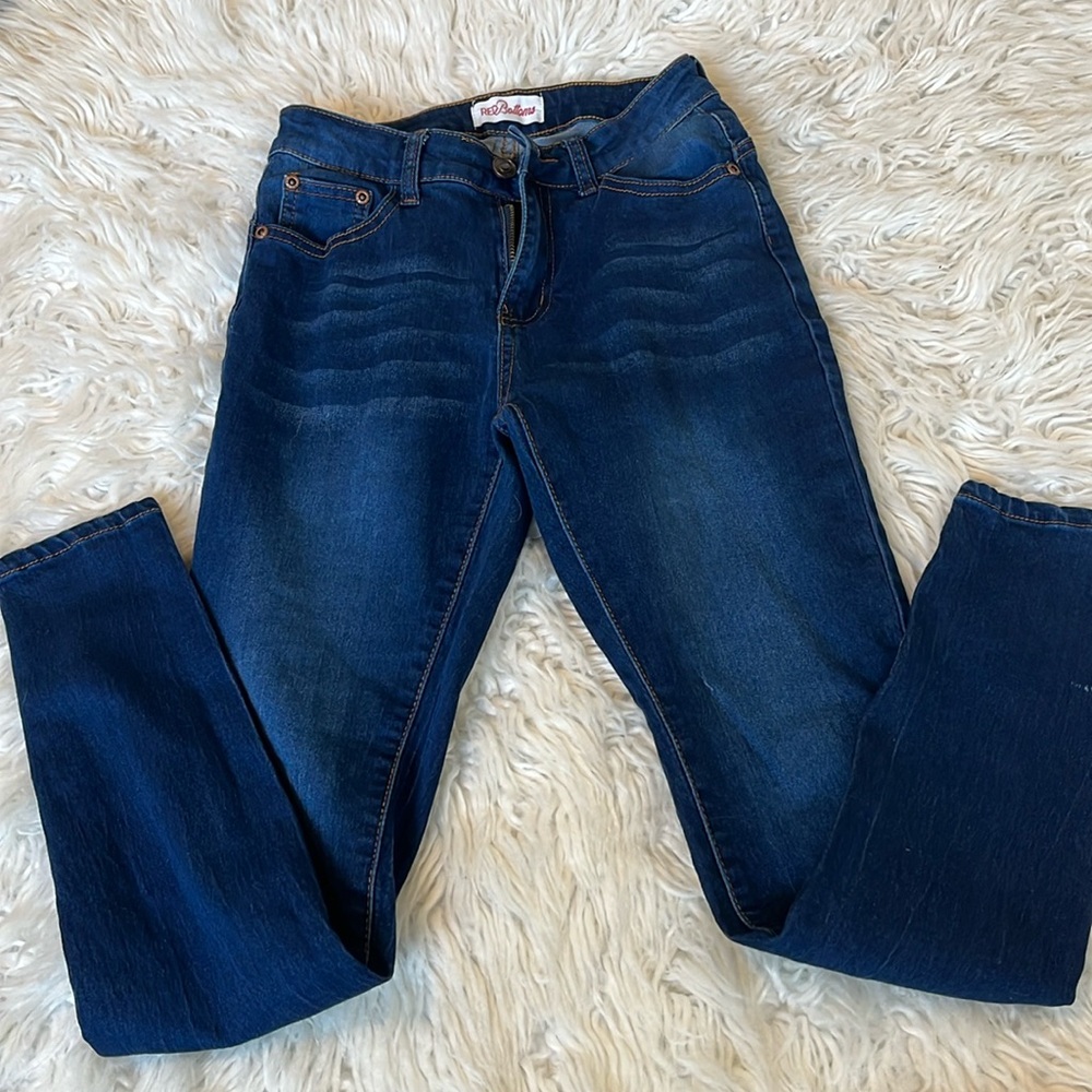 Dark blue red bottom, skinny jeans for women Size 0.